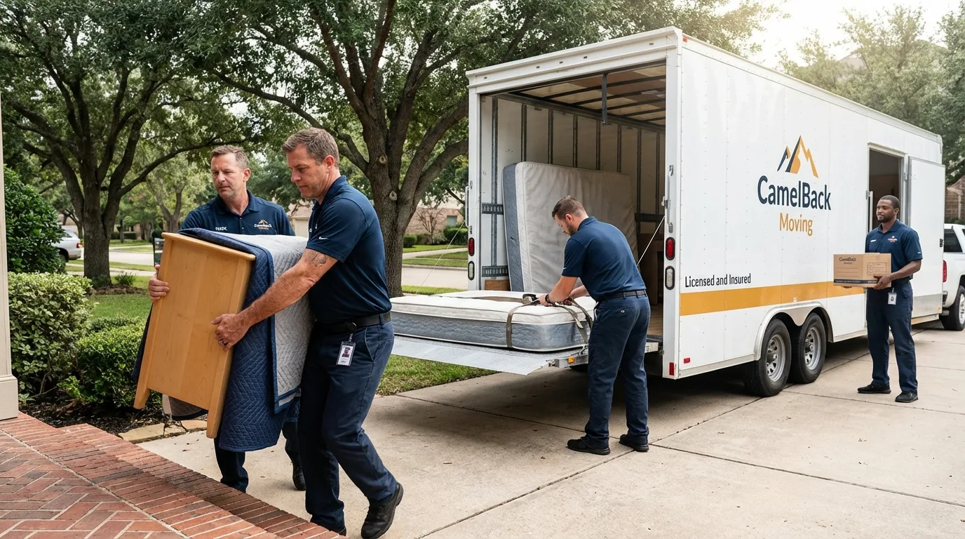 Crew loading residential truck for cross-state move from Olney, IL