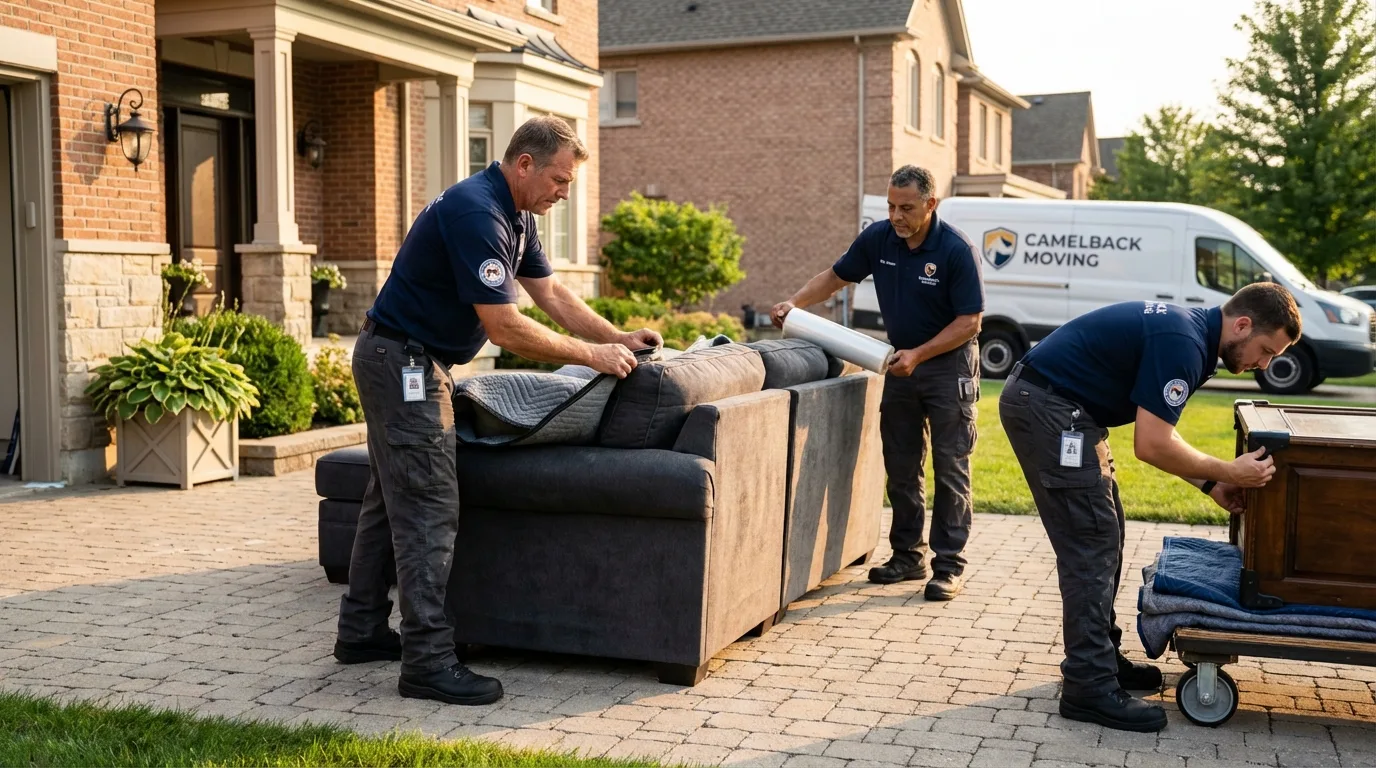 Large estate moving crew wrapping furniture in Olney, IL